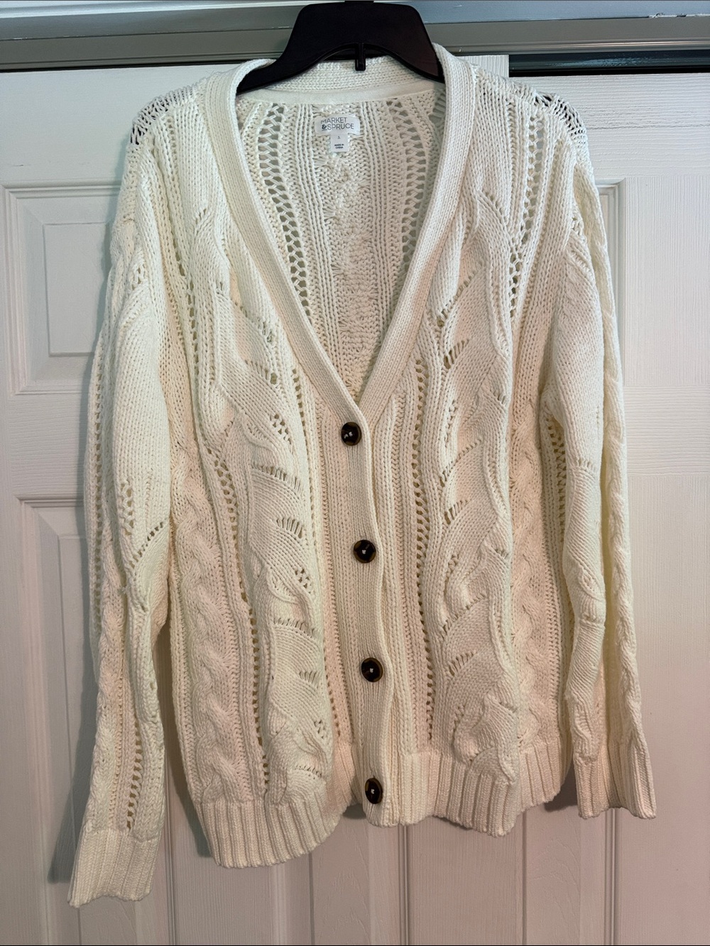 Market & Spruce Cream Open-Knit Button Cardigan